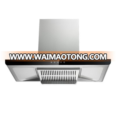 QTT-A728B 220V Tempered glass Strong Suction CB certified stainless steel 3 speeds range hood kitchen extractor